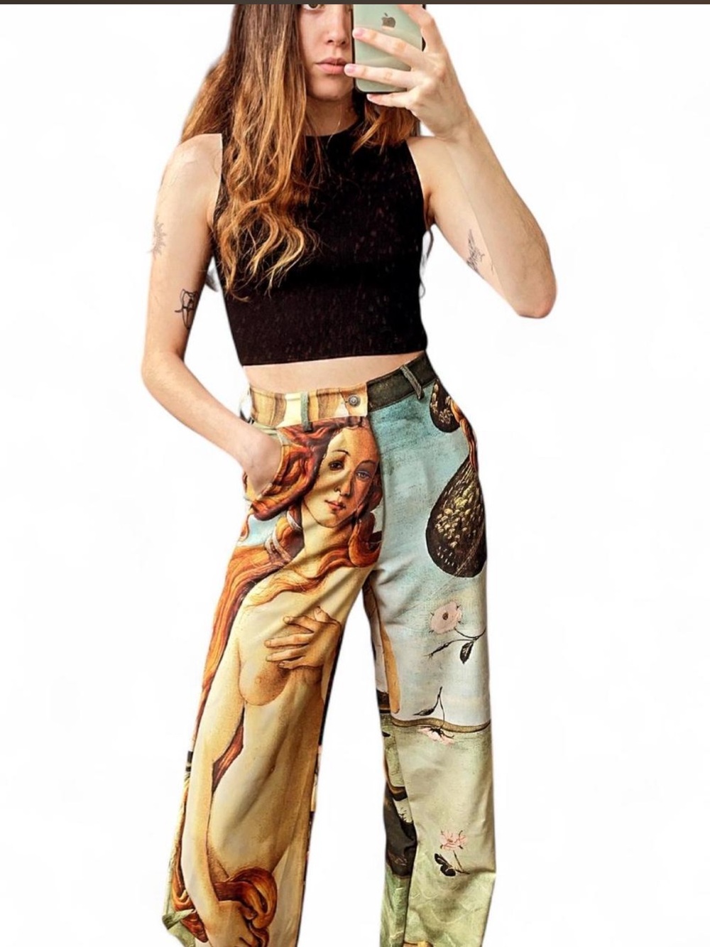 Unique “Birth of Venus” art wide leg pants